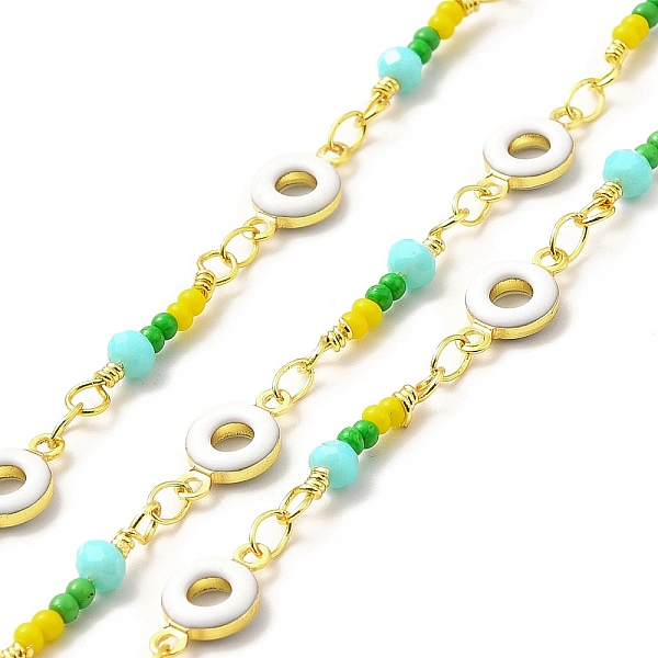

PandaHall Handmade Glass Beaded Chains, with Brass Enamel Donut Links, Soldered, with Spool, Cadmium Free & Lead Free, Real 18K Gold Plated...
