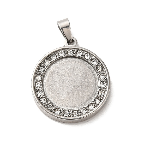 

PandaHall 304 Stainless Steel Pendant Cabochons Settings, with Crystal Rhinestone, Flat Round Charms, Stainless Steel Color, Tray: 15mm..., Clear