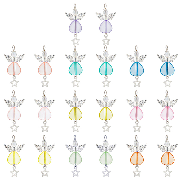 

PandaHall 3 Sets Angle with Star Acrylic Pendants, with Tibetan Style Alloy Finding, Mixed Color, 42x22x6mm, Hole: 2mm, 10pcs/set..., Multicolor