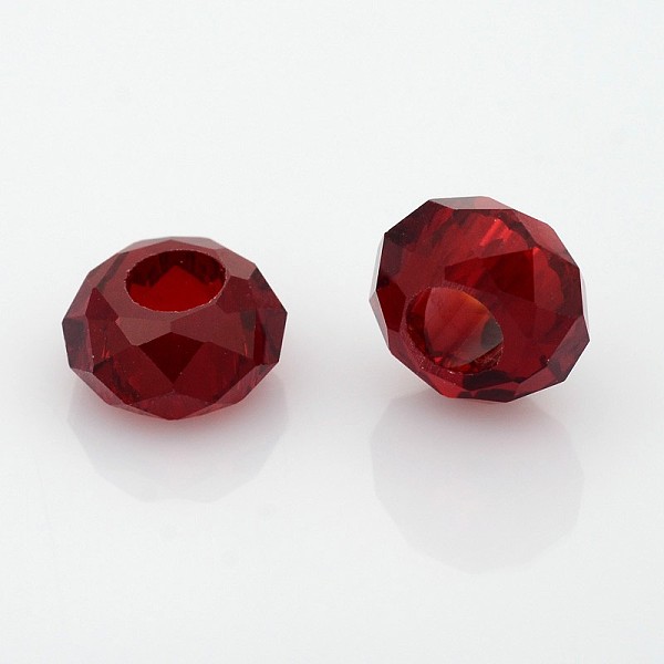 

PandaHall Faceted Glass Beads, Large Hole Rondelle Beads, Dark Red, 14x8mm, Hole: 6mm Glass Rondelle Red