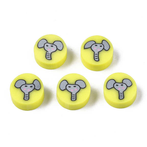 

PandaHall Handmade Polymer Clay Beads, for DIY Jewelry Crafts Supplies, Flat Round with Elephant, Yellow, 9~9.5x3.5~5mm, Hole: 1.6mm Polymer...