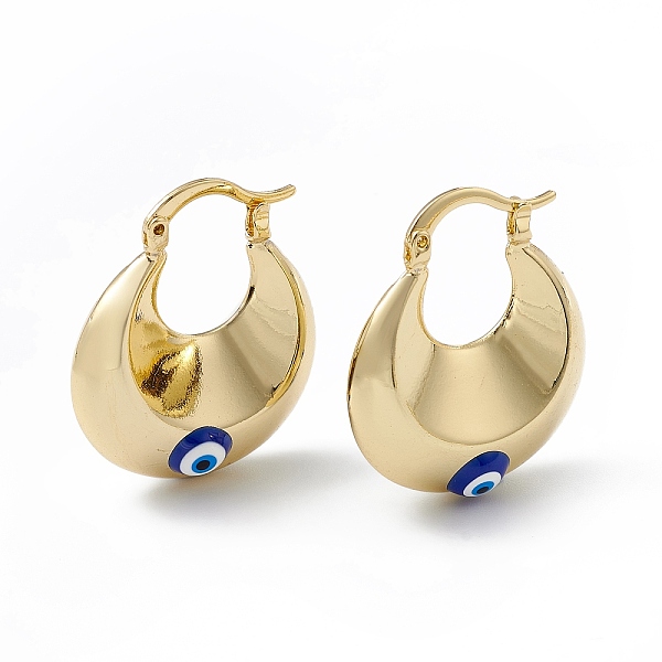 

PandaHall Enamel Evil Eye Thick Hoop Earrings, Real 18K Gold Plated Brass Jewelry for Women, Blue, 27x23x9mm, Pin: 1mm Brass Arch Blue