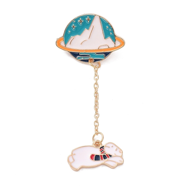 

PandaHall Alloy Enamel Brooch, Enamel Pin, Planet with Dog, Golden, Cyan, 67mm, Pin: 1.2mm Alloy+Enamel Cyan