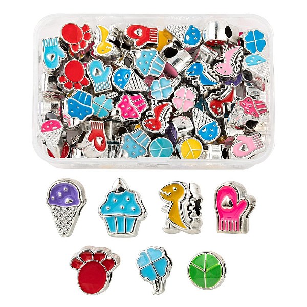 

PandaHall 70Pcs 7 Style UV Plating Acrylic European Beads, with Enamel, Large Hole Beads, Four Leaf Clover & Flat Round & Footprint & Glove..., Multicolor