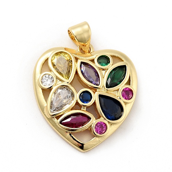 

PandaHall Rack Plating Brass Micro Pave Colorful Cubic Zirconia Pendants, Long-Lasting Plated, Lead Free & Cadmium Free, Heart, Real 18K...