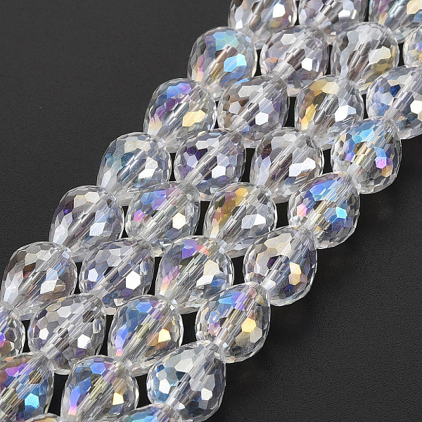 

PandaHall Electroplate Transparent Glass Beads Strands, AB Color Plated and Faceted, Teardrop, Clear AB, 10x9.5mm, Hole: 1.5mm, about..., White
