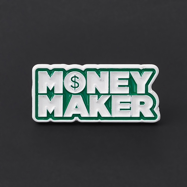 PandaHall Dollar Money Enamel Pin, Word Money Maker Alloy Brooch for Backpack Clothes, Word, 14x30x1.5mm, Pin: 1.2mm Alloy+Enamel Word Green