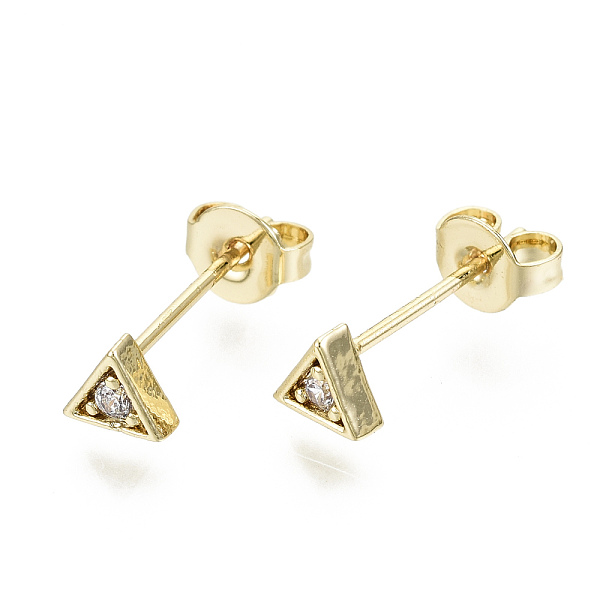 Brass Micro Pave Clear Cubic Zirconia Stud Earrings