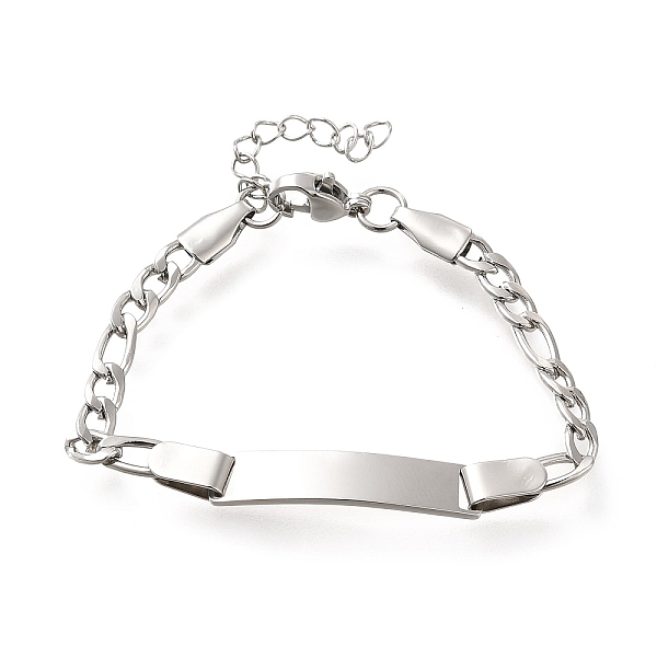 PandaHall 304 Stainless Steel Kids Bracelets, Blank Rectangle Link Bracelets, Platinum, 5-1/4 inch(13.3cm) Stainless Steel Rectangle