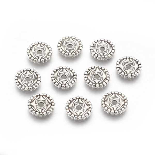 

PandaHall Tibetan Style Spacer Beads, Cadmium Free & Nickel Free & Lead Free, Flat Round, Antique Silver, 12x2mm, Hole: 2mm Alloy Flat Round