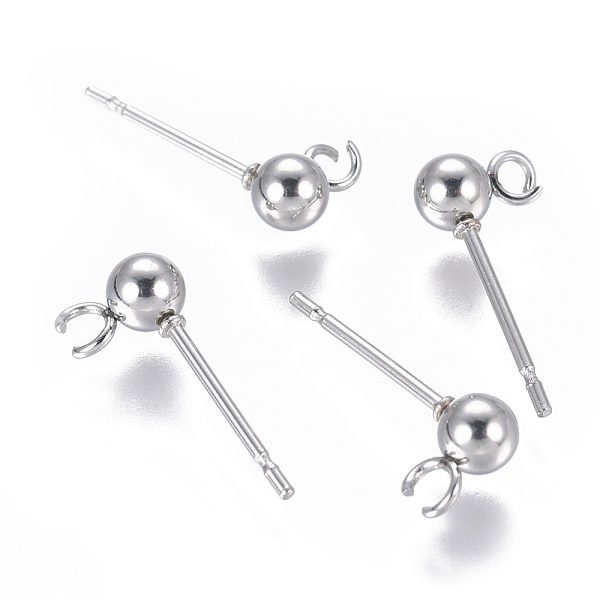 

PandaHall 304 Stainless Steel Ear Stud Components, with Loop, Ball, Stainless Steel Color, 15x4mm, Hole: 1.5~2mm, Pin: 0.8mm 304 Stainless...