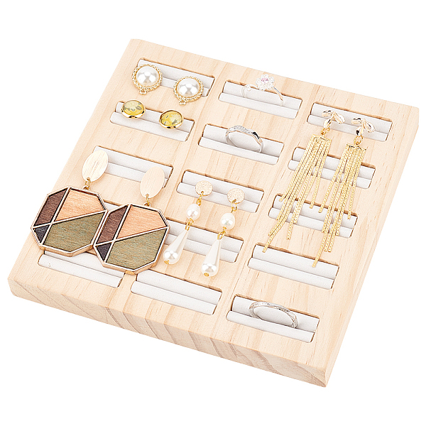 

PandaHall FINGERINSPIRE Ring Earrings Trays White Leather 15 Slots Bamboo Ring Holder 5.91x5.91x0.67inch Ring Display Board Ring Display...