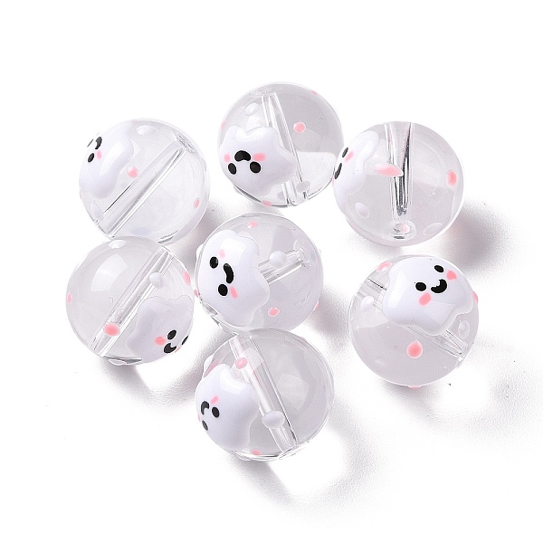 

PandaHall Transparent Glass Beads, with Enamel, Round, White, Cloud Pattern, 14~15x13~13.5mm, Hole: 1.5~1.6mm Glass Cloud White