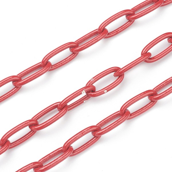 

PandaHall Eco-friendly Spray Painted Handmade Brass Paperclip Chains, Soldered, with Spool, Indian Red, 17x8x2mm, 32.8 feet(10m)/roll Brass