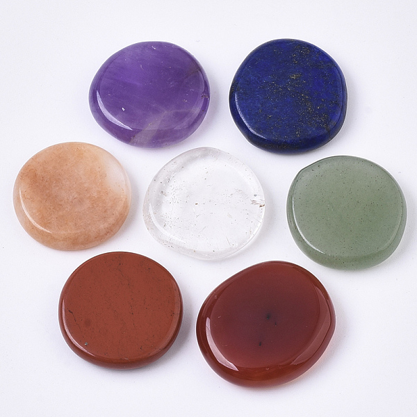 

PandaHall Natural Quartz Crystal & Green Aventurine & Yellow Aventurine & Lapis Lazuli & Amethyst & Red Jasper & Carnelian Beads, Flat Round...