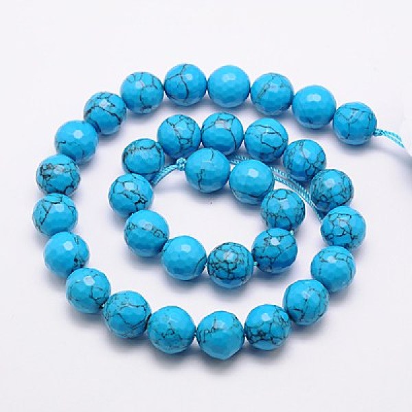 

PandaHall Synthetic Turquoise Beads Strands, Faceted, Dyed, Round, Deep Sky Blue, 10mm, Hole: 1mm, about 38pcs/strand, 15.75 inch Synthetic...
