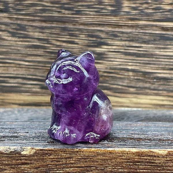 

PandaHall Natural Fluorite Carved Healing Cat Figurines, Reiki Energy Stone Display Decorations, 40mm Fluorite Cat Shape