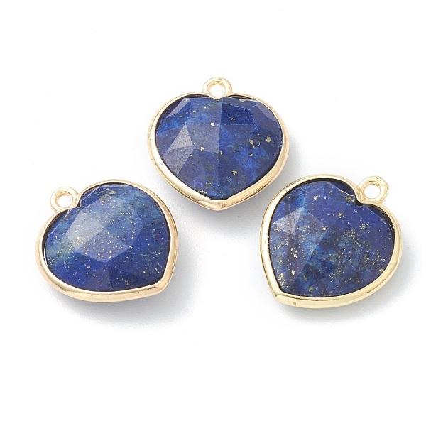 

PandaHall Natural Lapis Lazuli Pendants, with Golden Brass Edge, Faceted, Heart, 19x16.5x6~6.5mm, Hole: 1.6mm Lapis Lazuli Heart