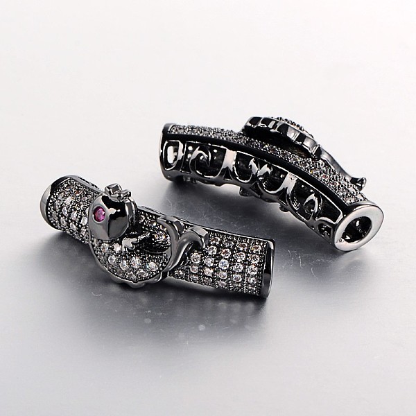 

PandaHall Brass Micro Pave Cubic Zirconia Curved Tube Beads, Curved Tube Noodle Beads, with Fish, Clear, Gunmetal, 28x10x9mm, Hole: 4mm...