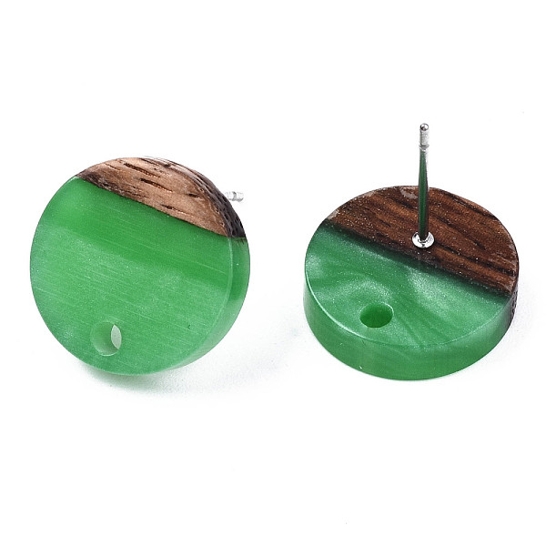 

PandaHall Resin & Walnut Wood Stud Earring Findings, with 304 Stainless Steel Pin, Flat Round, Medium Sea Green, 14mm, Hole: 1.8mm, Pin...