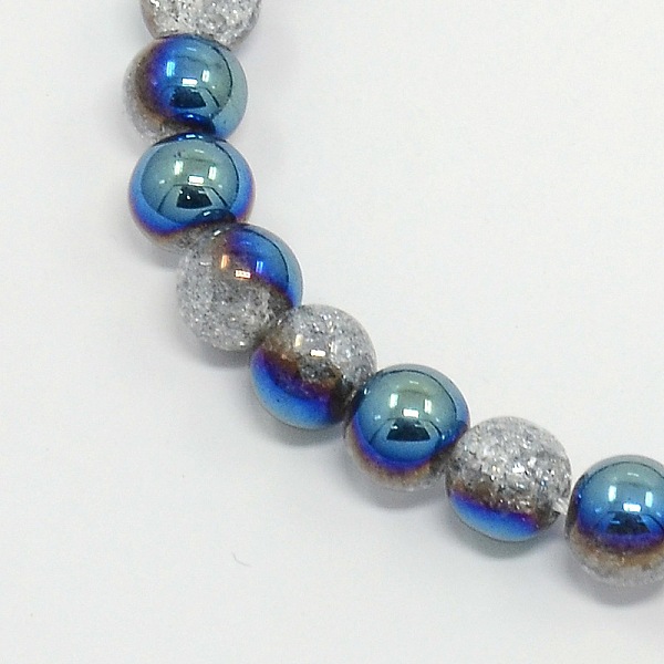 

PandaHall Round Half Electroplate Crackle Quartz Beads Strands, Synthetic, Blue, 8mm, Hole: 1mm, about 53pcs/strand, 15.7 inch Crackle...