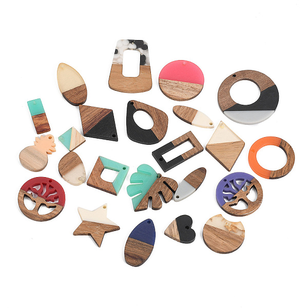

PandaHall Resin & Walnut Wood Pendants, Mixed Shapes, Mixed Color, 13~49x7.5~49x2.5~4mm, Hole: 1.5~2mm Resin+Wood Mixed Shapes Multicolor