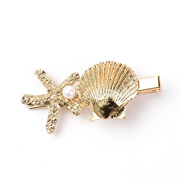 

PandaHall Iron Alligator Hair Clips, with Alloy Findings and Plastic Beads, Starfish & Shell, Light Gold, 61.5x30x14mm Iron