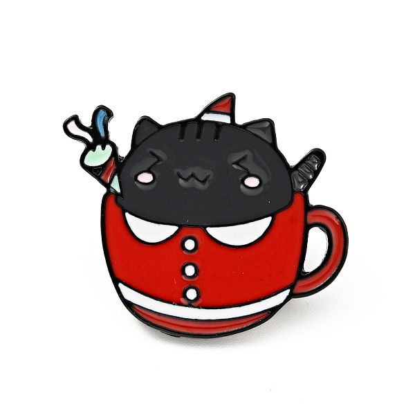 

PandaHall Coffee Cup Cat Enamel Pin, Electrophoresis Black Plated Alloy Badge for Backpack Clothes, FireBrick, 24x28.5x2mm Alloy+Enamel Red