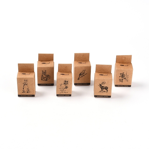 PandaHall Wood DIY Stamps, with Rubber Animals and Plants Patterns Stamps Set, for DIY Craft Card Scrapbooking Supplies, BurlyWood, Mixed...
