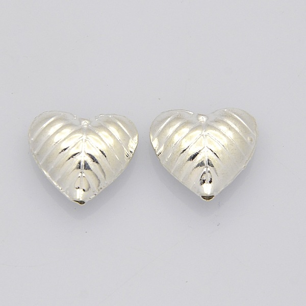 PandaHall Brass Beads, Heart, Silver Color Plated, 15x17x7mm, Hole: 1mm Brass Heart