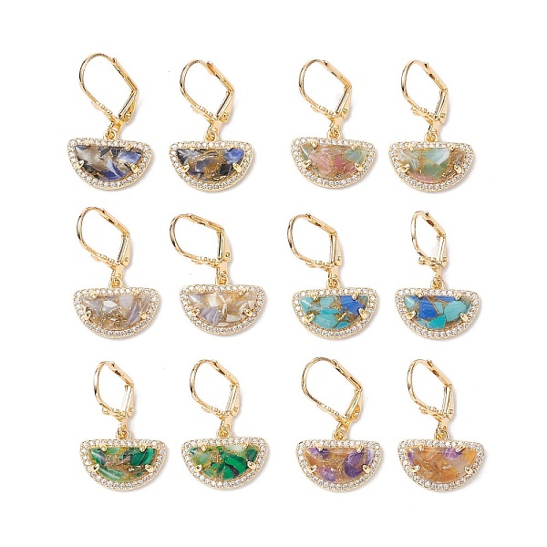 

PandaHall Brass Micro Pave Cubic Zirconia Leverback Earring, with Glass Finding, Half Round, Mixed Color, 30x17mm Glass Half Round..., Multicolor
