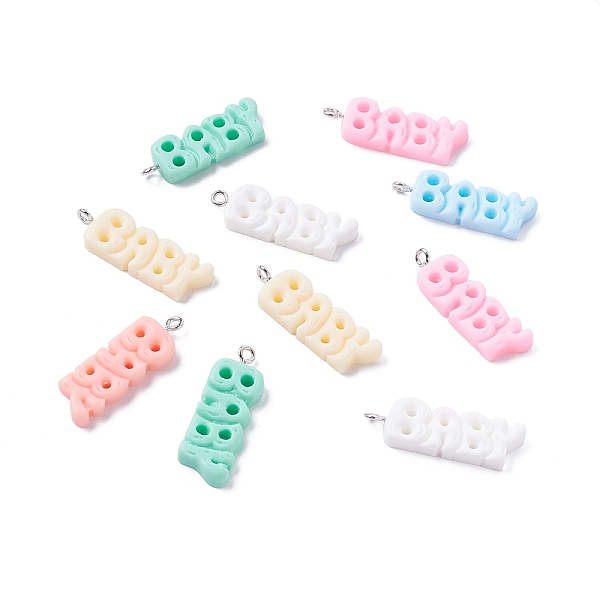 

PandaHall Resin Pendants, with Platinum Iron Peg Bail, Word Baby, Mixed Color, 33x11x4mm, Hole: 2mm Resin Word Multicolor