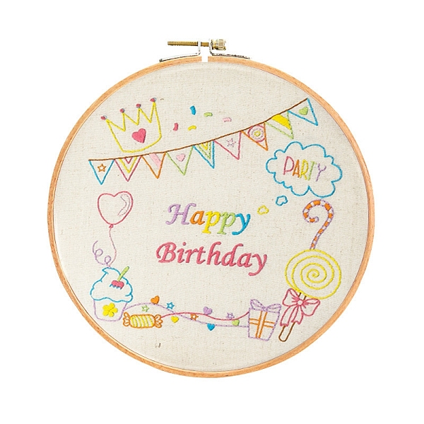 

PandaHall Embroidery Starter Kits, including Embroidery Fabric & Thread, Needle, Instruction Sheet, Birthday Theme, Balloon, 270x270mm Linen...