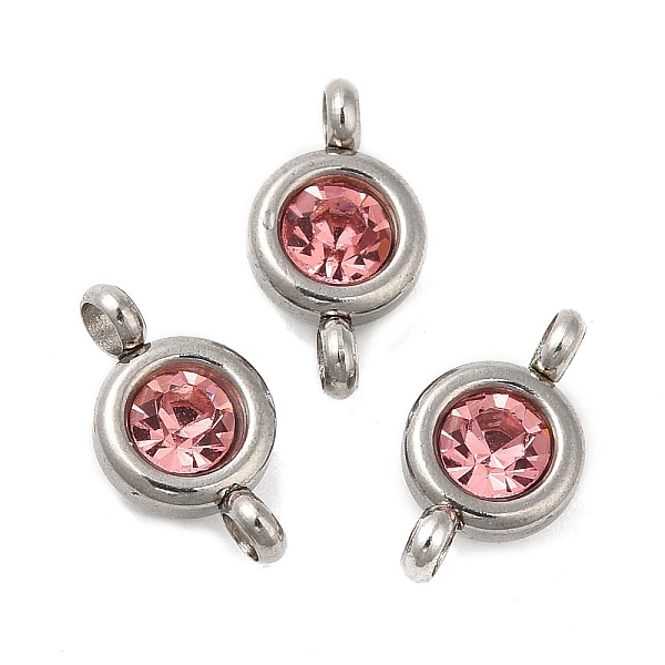

PandaHall 304 Stainless Steel Single Rhinestone Connector Charms, Flat Round Links, Stainless Steel Color, Light Rose, 12x6.5x4mm, Hole: 2mm..., Pink