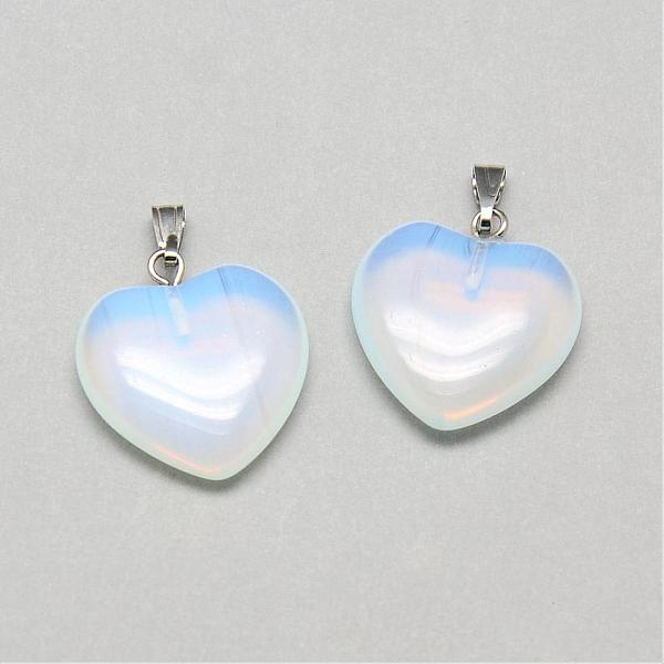 

PandaHall Opalite Pendants, with Iron Findings, Heart, Platinum, 21~22x20x4~5mm, Hole: 6x2mm Opalite Heart