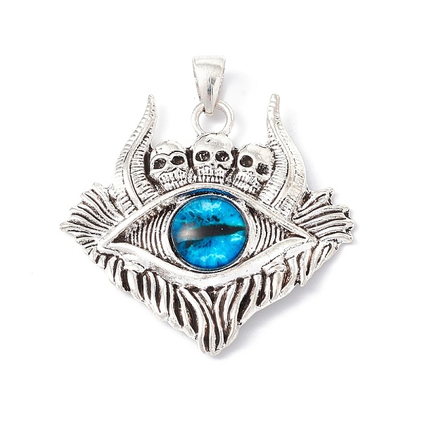 

PandaHall Glass Pendants, with Antique Silver Plated Alloy Findings, Skull with Evil Eye, Dodger Blue, 37.5x39x6mm, Hole: 6x4mm Alloy+Glass...