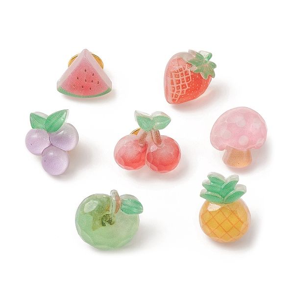 

PandaHall Resin Fruit Brooches, with Iron Pins, Watermelon/Strawberry/Grape, Mixed Color, 19.5~22x15~20x5~8mm Resin Fruit Multicolor