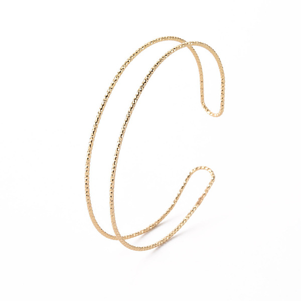 

PandaHall Brass Cuff Bangles, Textured, Nickel Free, Real 18K Gold Plated, Inner Diameter: 1-3/4x2-1/4 inch(4.3x5.6cm) Brass