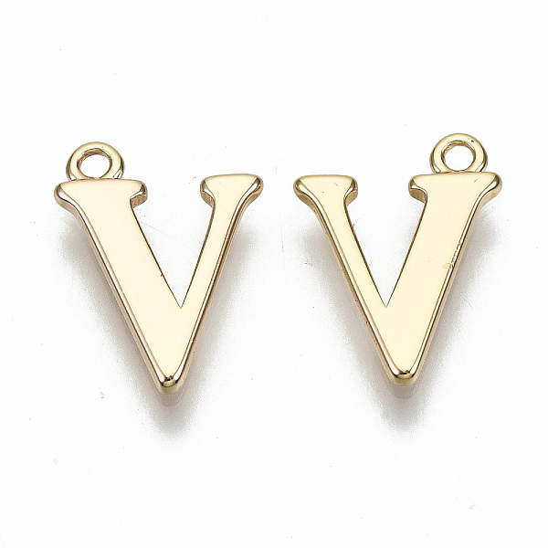 

PandaHall Brass Charms, Nickel Free, Letter, Real 18K Gold Plated, Letter.V, V: 14x10x1mm, Hole: 1.2mm Brass Letter V