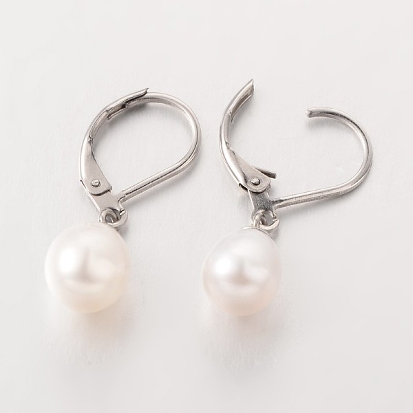 Teardrop Freshwater Pearl Leverback Dangle Earrings