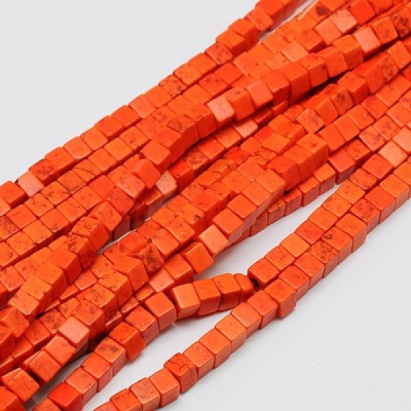 

PandaHall Synthetic Turquoise Beads Strands, Dyed, Cube, Tomato, 4x4x4mm, Hole: 1mm, about 95pcs/strand, 15.75 inch Synthetic Turquoise Cube..., Red