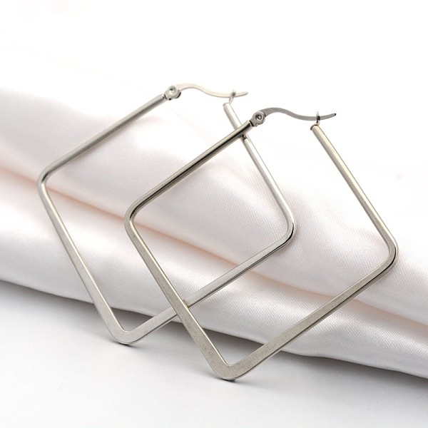 

PandaHall 304 Stainless Steel Angular Hoop Earrings, Hypoallergenic Earrings, Rhombus, Stainless Steel Color, 57x59x2mm, Pin: 1x0.5mm 304...