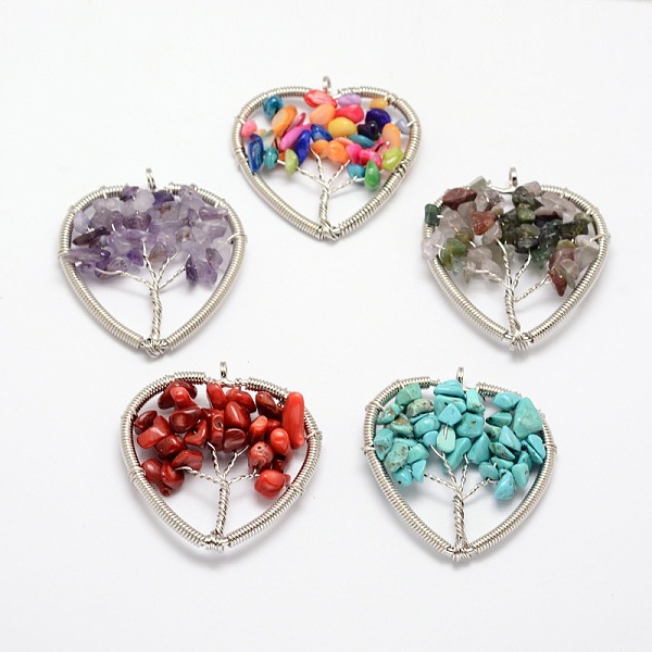 

PandaHall Tree of Life Natural & Synthetic Mixed Stone Bead Brass Wire Wrapped Heart Big Pendants, Cadmium Free & Nickel Free & Lead Free...