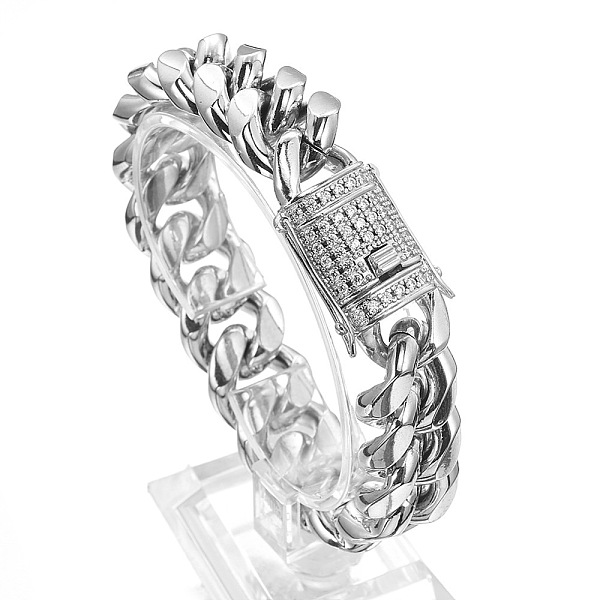 

PandaHall Stainless Steel Curb Chain Bracelet with Rhinestone Clasps, Stainless Steel Color, 7-1/8 inch(18cm) Stainless Steel Clear