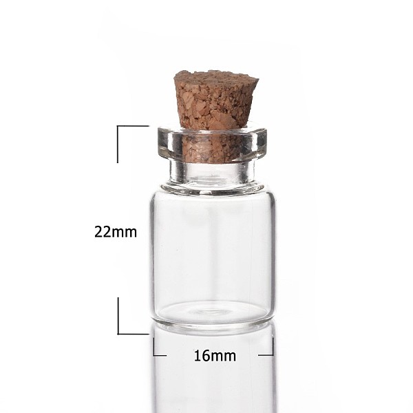 PandaHall Glass Jar Bead Containers, with Cork Stopper, Wishing Bottle, Clear, 16x22mm, Bottleneck: 10mm in diameter, Capacity: 3.5ml(0.12...