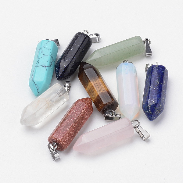 

PandaHall Mixed Stone Pendants, with Random Style Clasps, Assorted Colors, about 8~9mm wide, 31~33mm long, hole: 2mm Mixed Stone Column