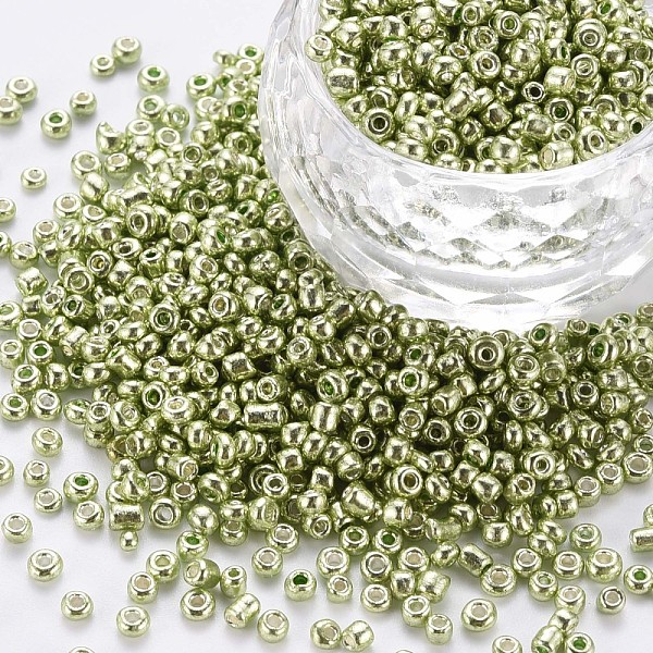 

PandaHall 12/0 Glass Seed Beads, Metallic Colours Style, Round, Olive Drab, 12/0, 2mm, Hole: 1mm, about 30000pcs/pound Glass