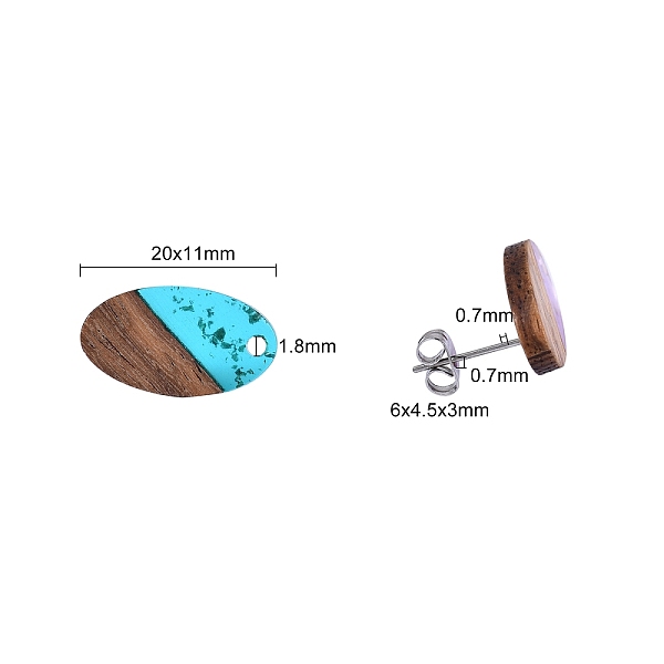 

PandaHall 8 Pairs 4 Colors Transparent Resin with Gold Foil & Walnut Wood Stud Earring Findings, with 304 Stainless Steel Pin, Oval, Mixed..., Multicolor