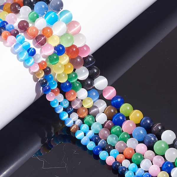 

PandaHall Round Cat Eye Beads, Elastic Crystal Thread, Stretchy String Bead Cord, for Beaded Jewelry Making,, Mixed Color, Beads: 6~10mm..., Multicolor