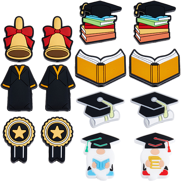 14Pcs 8 Styles Graduation Season Theme Silicone Focal Beads